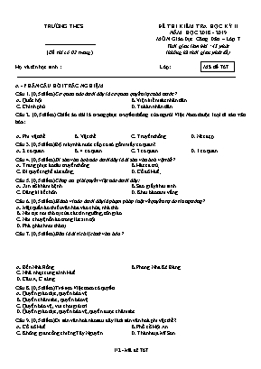 Đề kiểm tra học kỳ II môn Giáo dục công dân Lớp 7 - Mã đề 767 - Năm học 2018-2019